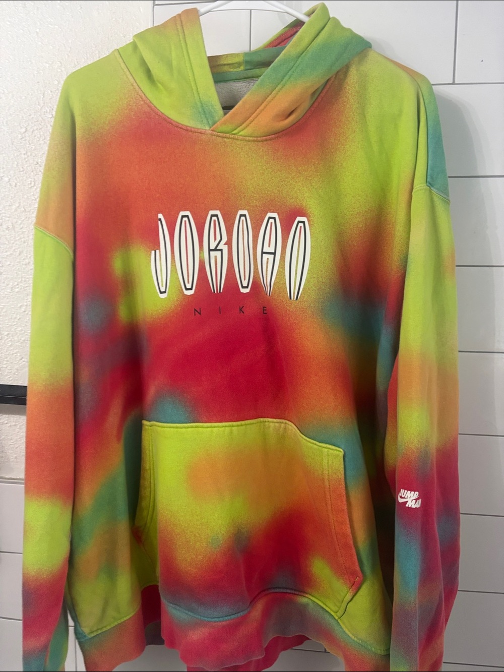 Nike Jordan Jumpman Tie-Dye Crewneck Hoodie in Red, Green, Blue, yellow